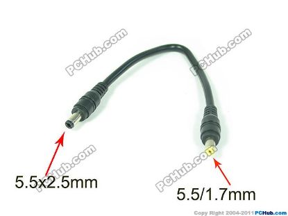 Picture of PCH Plug DC Tip Converter-Wire 5.5/1.7mm Male To 5.5x2.5mm Male, 200mm, 200W