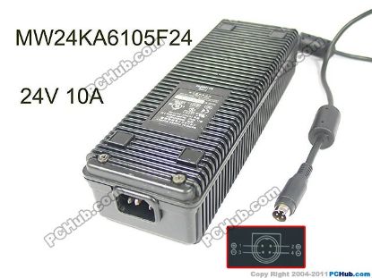 Picture of MEDICAL POWER SUPPLY MW24KA6105F24 AC Adapter 20V & Above 20V 10A, 4P P1&4=V+, C14