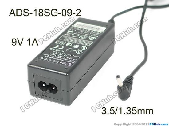 Picture of HOIOTO ADS-18SG-09-2 AC Adapter 5V-12V 9V 1A, Barrel 3.5/1.35mm, 2-Prong, ADS-18SG-09-2