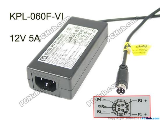 Picture of CWT / Channel Well Technology KPL-060F-VI AC Adapter 5V-12V 12V 5A, 4-Pin Din, IEC C14