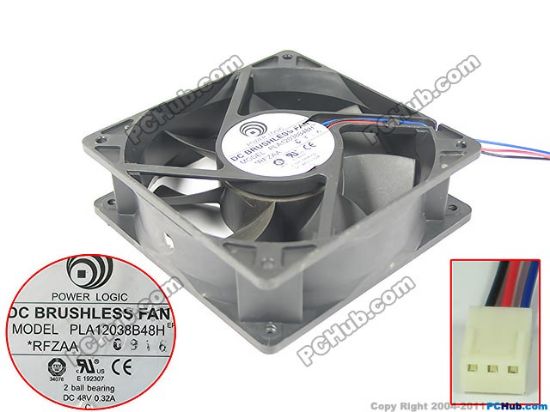 Picture of Power Logic PLA12038B48H Server - Square Fan sq120x120x38, 3-wire, 48V 0.32A