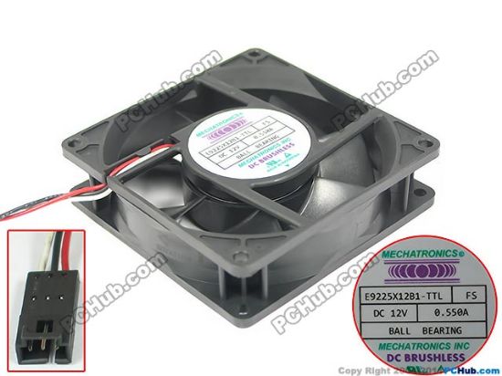 Picture of MECHATRONICS E9225X12B1-TTL Server - Square Fan FS, 12V0.55A, sq92x92x25mm, 3W