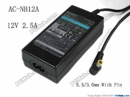 Picture of Sony Common Item (Sony) AC Adapter 5V-12V 12V 2.5A, Barrel 5.5/3.0mm With Pin, 2-Prong