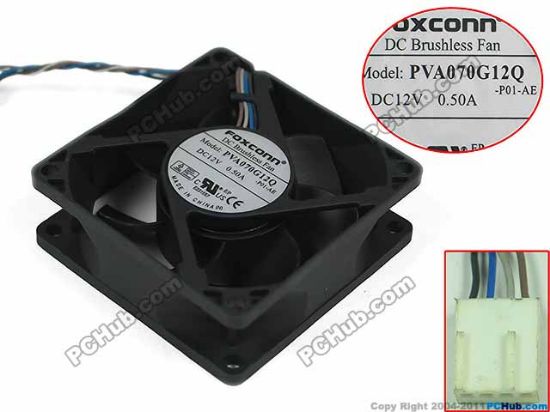 Picture of Foxconn PVA070G12Q  Server - Square Fan P01-AE, sq70x70x25mm, 4-wire, 12V 0.50A