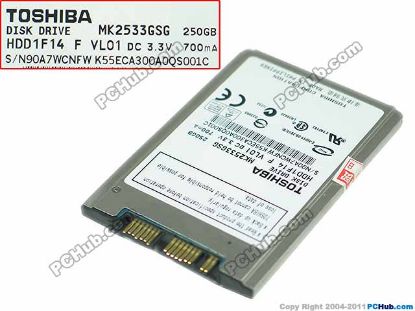 Picture of Toshiba MK2533GSG HDD 1.8" Micro SATA 250GB, 1.8" SATA, 5,400rpm, 16M