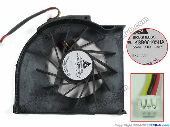 Picture of Delta Electronics KSB06105HA Cooling Fan  -8C47, DC 5V 0.40A, 3-wire, Bare Fan