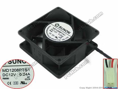 Picture of SUNON MD1208PTS1 Server - Square Fan sq80x80x25, w215x2x2, 12V 0.24A