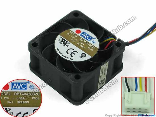Picture of AVC DBTA0420B2U Server - Square Fan P008, sq40x40x20, w120x4x4, 12V 0.50A