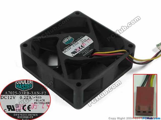 Picture of Cooler Master A7025-33RB-3AN-F2 Server - Square Fan DF0702512RFMN, dia70x70x25, w80x3x3, 12V 0.22A