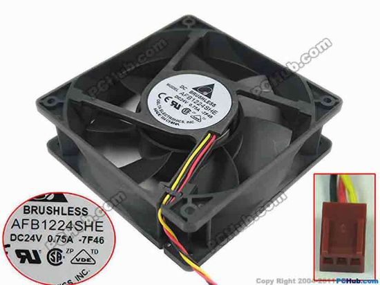 Picture of Delta Electronics AFB1224SHE Server - Square Fan 7F46, sq120x120x38mm, 3-wire, 24V 0.75A