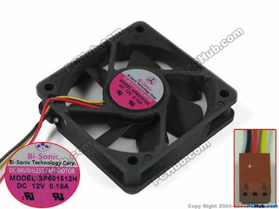 Picture of Bi-Sonic SP601512H Server - Square Fan sq60x60x15mm, 3-wire, 12V 0.18A
