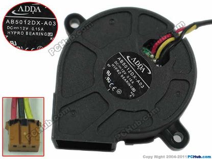 Picture of ADDA AB5012DX-A03  Server - Blower Fan (A), bw50x50x25mm, w80x3x3, 12V 0.15A