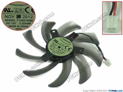 Picture of Everflow T129215SM Server - Frameless / GPU Fan 12V 0.25A, W90x2x2, D95xC39, Trans Grey