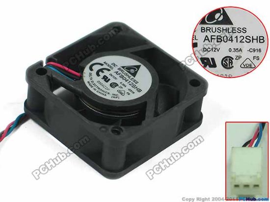 Picture of Delta Electronics AFB0412SHB Server - Square Fan -C916, sq40x40x15mm, DC 12V 0.35A, w60x3x2