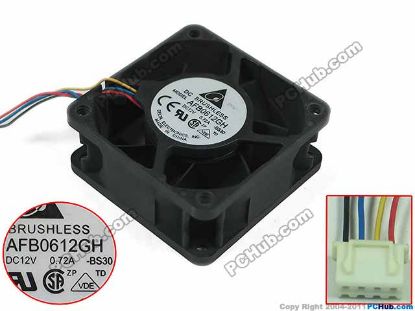 Picture of Delta Electronics AFB0612GH Server - Square Fan -BS30, sq60x60x25mm, DC 12V 0.72A, 4-wire
