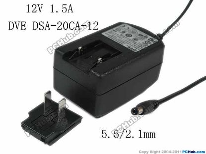 Picture of DVE DSA-20CA-12 AC Adapter 5V-12V 12V 1.5A, 5.5/2.1mm, US 2P