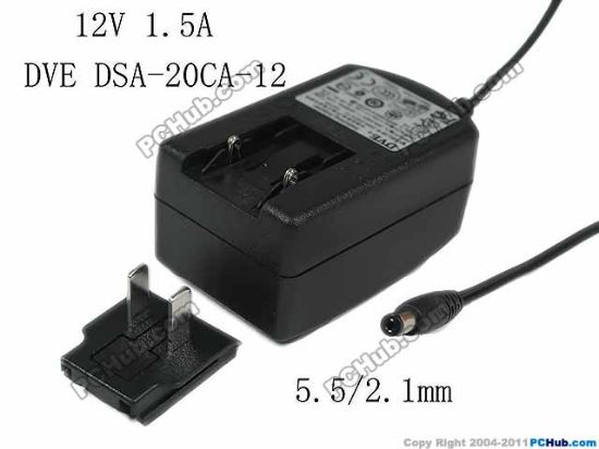 Picture of DVE DSA-20CA-12 AC Adapter 5V-12V 12V 1.5A, 5.5/2.1mm, US 2P