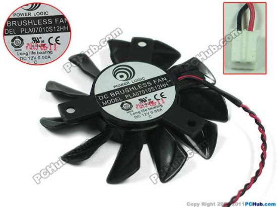 Picture of Power Logic PLA07010S12HH Server - Frameless / GPU Fan 12V 0.50A, W80x2x2, D65xC39, Black