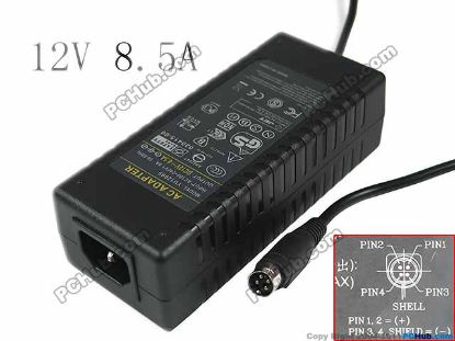 Picture of PCH OEM Power AC Adapter 5V-12V YU1285, 12V 8.5A, 4P P1&4=V+, C14, New