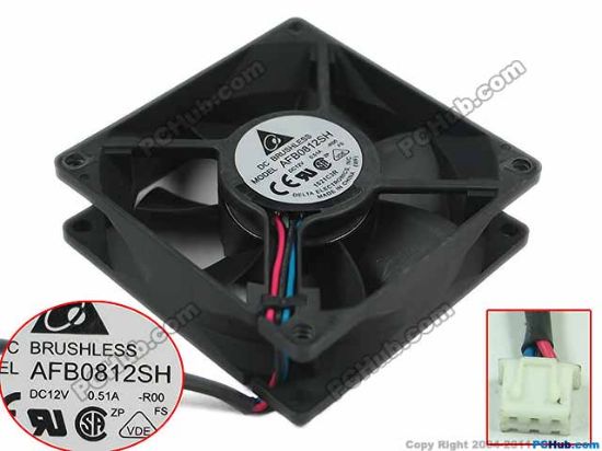 Picture of Delta Electronics AFB0812SH Server - Square Fan R00, sq80x80x25, 3-wire, 12V 0.51A