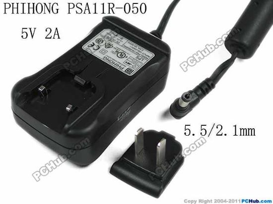 Picture of PHIHONG PSA11R-050 AC Adapter - NEW Original 5V 2A, 5.5/2.1mm, US 2-Pin