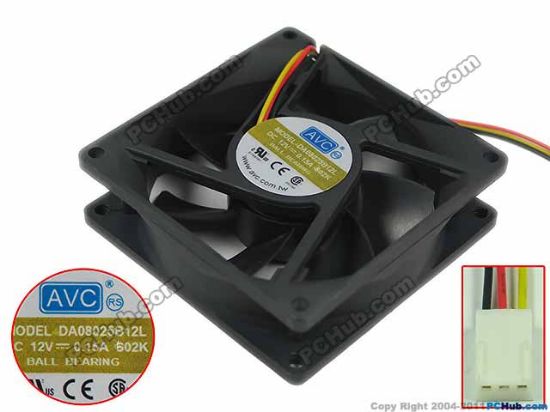 Picture of AVC DA08025B12L Server - Square Fan 502K, sq80x80x25mm, 3-wire, 12V 0.15A