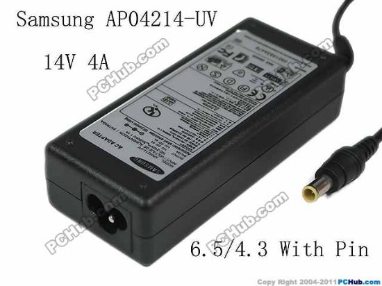 Picture of Samsung Laptop Common Item (Samsung Laptop) AC Adapter 13V-19V 14V 4A, 6.5/4.3 With Pin, 3-Prong, New