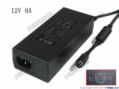 Picture of PCH OEM Power AC Adapter 5V-12V JC1208, 12V 8A, 4P P1&4=V+, C14