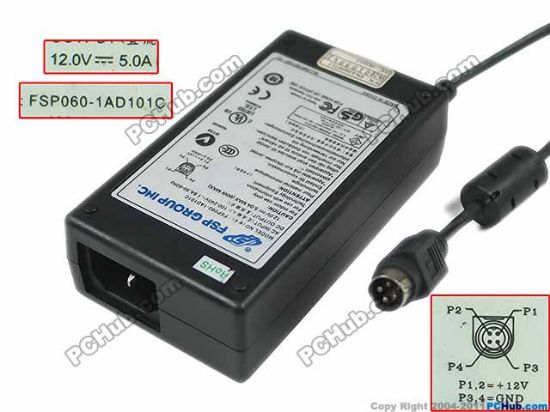 Picture of FSP Group Inc FSP060-AD101C AC Adapter - NEW Original 12V 5A, 4P P1&4=V+, C14 