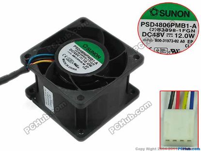 Picture of SUNON PSD4806PMB1-A Server - Square Fan (2)B3898-1FGN, sq60x60x38, w80x4x4, 48V 12.0W