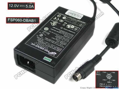 Picture of FSP Group Inc FSB060-DBAB1 AC Adapter 5V-12V 12V 5A, 4P P1&4=V+, C14