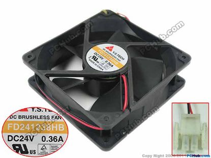 Picture of Y.S TECH FD241238HB Server - Square Fan DC 24V 0.36A, 120x120x38mm, FD241238HB