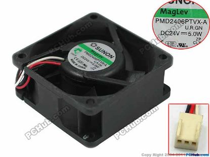 Picture of SUNON PMD2406PTVX-A Server - Square Fan U.R.GN, sq60x60x25mm, w80x3x3, DC 24V 5.0W