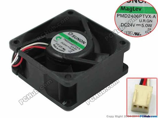 Picture of SUNON PMD2406PTVX-A Server - Square Fan U.R.GN, sq60x60x25mm, w80x3x3, DC 24V 5.0W