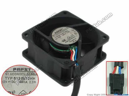 Picture of ebm-papst TYP 612 N/12HH Server - Square Fan sq60x60x25, w50x3x3, 12V 2.3W
