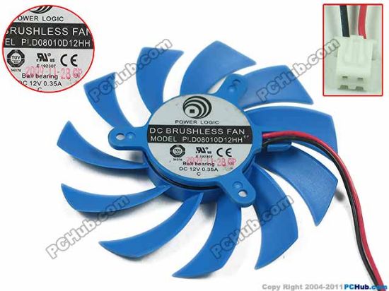 Picture of Power Logic PLD08010D12HH Server - Frameless / GPU Fan dia80x80x10, w65x2x2, 12V 0.35A