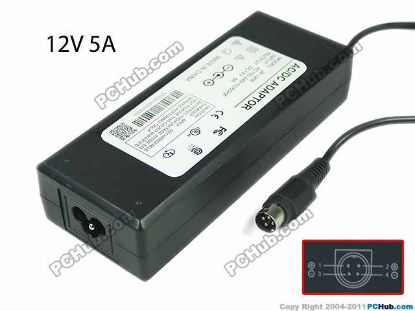 Picture of PCH OEM Power AC Adapter 5V-12V 12V 5A, 4-Pin P1&4=V+, 3-Prong, New