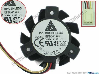 Picture of Delta Electronics EFB0412HHA Server - Frameless / GPU Fan -BP33, 12V 0.15A, dia36, ctc26, w75x3x3