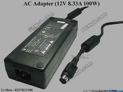 33840 Li Shin 0227B12100 AC Adapter 5V-12V 12V 8.33A 4-Pin P3&4=V+, C14 Li Shin 0227B12100 AC Adapter 5V-12V <p><span id="ctl00_ContentPlaceHolder1_ItemDesc1_lblItemDescription">AC Adapter Model: 0227B12100<font color="#444444" face="Verdana"><br />
</font><br />
INPUT: 100-240V~ 2.0A, 50-60Hz<br />
OUTPUT: 12V 8.33A 100W<br />
Connector: 4-pin DIN<br />
<br />
Dimensions: 168 x 65 x 38 mm<br />
<br />
<font color="#444444" face="Verdana">*Please take note,&nbsp;IEC AC&nbsp;<a shape="rect" href="http://www.pchub.com/uph/category/356/Power-Core.html">power cord</a>&nbsp;not included.<br />
</font></span></p>