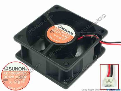 59739 SUNON KD1206PTS1 Server - Square Fan sq60x25, w100x2x2, 12V 2.3W SUNON KD1206PTS1 Server - Square Fan 