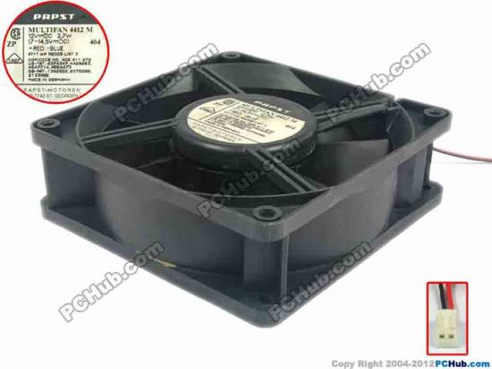 63849 ebm-papst 4412 M Server - Square Fan 4412M, sq120x120x38, w105x2x2, 12V 2.7W ebm-papst 4412 M Server - Square Fan 