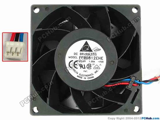 66724 Delta Electronics FFB0812EHE Server - Square Fan -F00, sq80x80x38, w55x3x4, 12V 1.35A Delta Electronics FFB0812EHE Server - Square Fan 