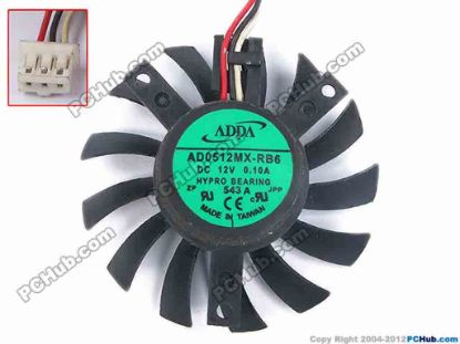 67062 ADDA AD0512MX-RB6 Server - Frameless / GPU Fan 12V 0.10A, dia45, ctc35x35x27, w80x3x3 ADDA AD0512MX-RB6 Server - Frameless / GPU Fan Cooling Fan for display card X700 X700PRO