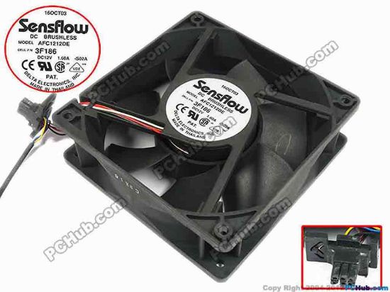 67181 Delta Electronics AFC1212DE Server - Square Fan -S02A, sq120x120x38, w35x7x6, 12V 1.60A Delta Electronics AFC1212DE Server - Square Fan 