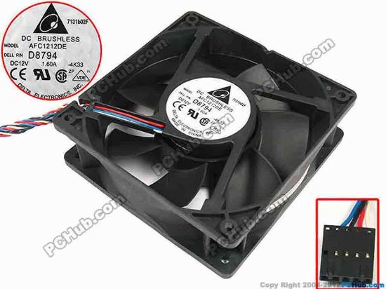 67197 Delta Electronics AFC1212DE Server - Square Fan -4K33, sq120x120x38, w200x4x5, 12V 1.60A Delta Electronics AFC1212DE Server - Square Fan 