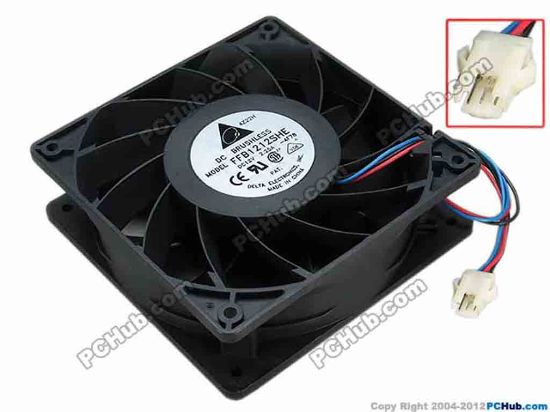 67224 Delta Electronics FFB1212SHE Server - Square Fan -4F78, sq120x120x38, w205x3x3, 12V 2.25A Delta Electronics FFB1212SHE Server - Square Fan 