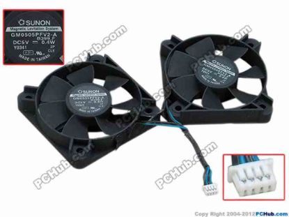 69021 SUNON GM0505PFV2-A Cooling Fan  B399.F, sq50x50x10, w50x4x4, 0.4W, Bare, Dual fan SUNON GM0505PFV2-A Cooling Fan  