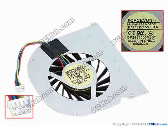 69029 Forcecon DFS551005M30T Cooling Fan  F7P1, s70x68x11, w45x4x4, 0.4A, Bare Fan Forcecon DFS551005M30T Cooling Fan  