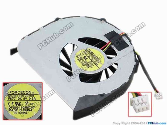 69030 Forcecon DFS551305MC0T Cooling Fan  F9F7, s74x70x10, w50x3x3, 0.5A, Bare Fan Forcecon DFS551305MC0T Cooling Fan  