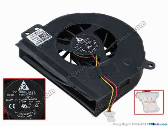 69046 Delta Electronics KSB0505HA-C Cooling Fan  -9K1Q, DP/N:0CNRWN, s63x70x14, w15x3x3, 0.4A, Bare Delta Electronics KSB0505HA-C Cooling Fan  